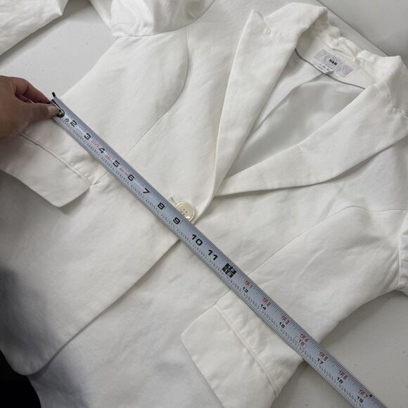 H&M Linen Blend Blazer Womens Size 8 White Single Breasted Preppy Capsule Career - Picture 9 of 15